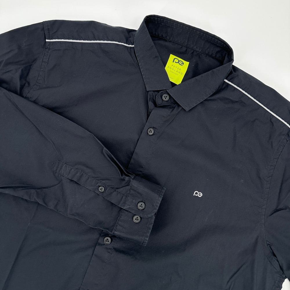 Peter England Perform Mens XXL Athletic Fit Long Sleeve‎ Button Down Shirt Black